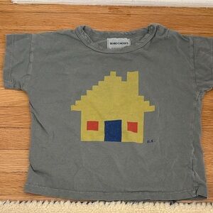 Bobo Choses Charcoal Tee with Yellow House Graphic